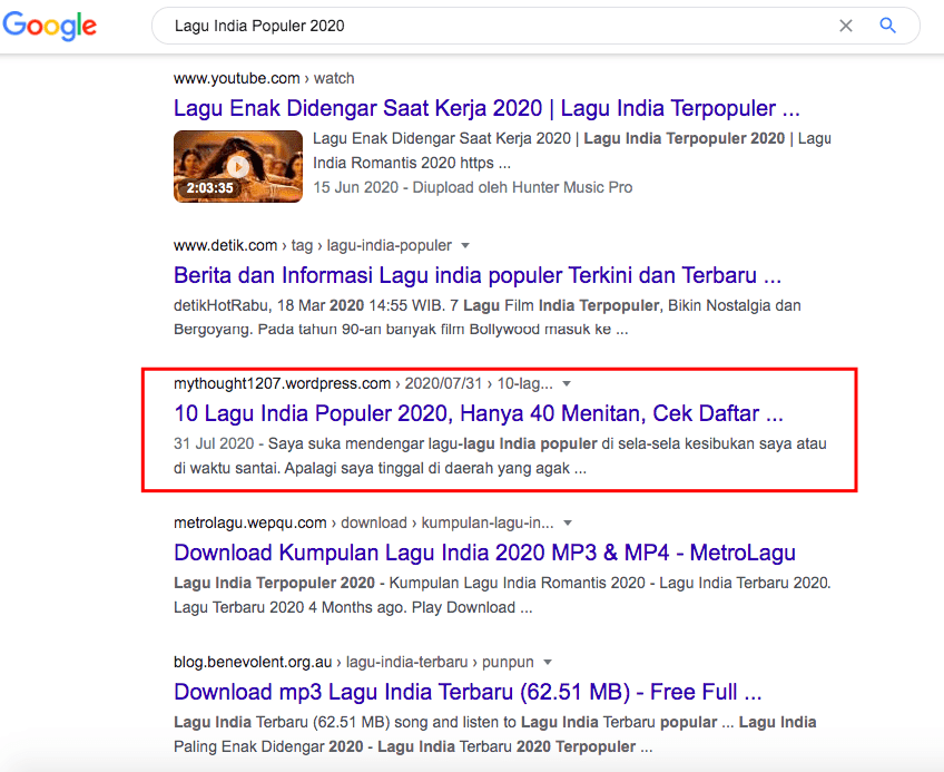 how to create SEO friendly blog post - search result lagu India populer 2020