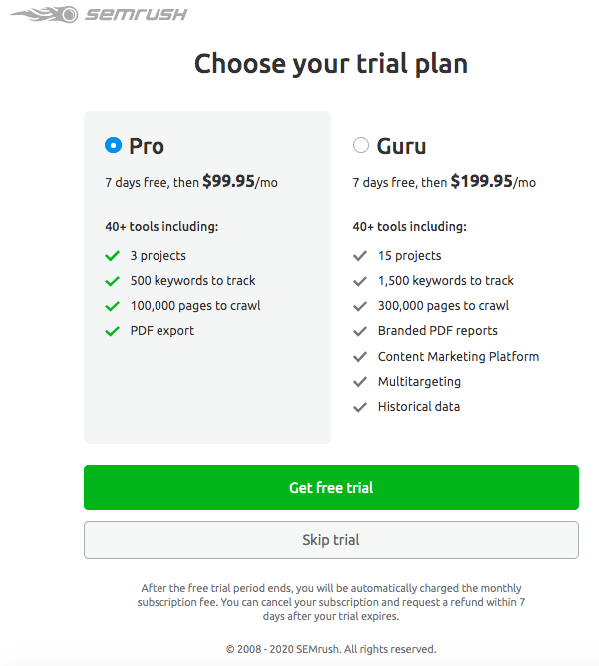 cara menggunakan SEMrush gratis
