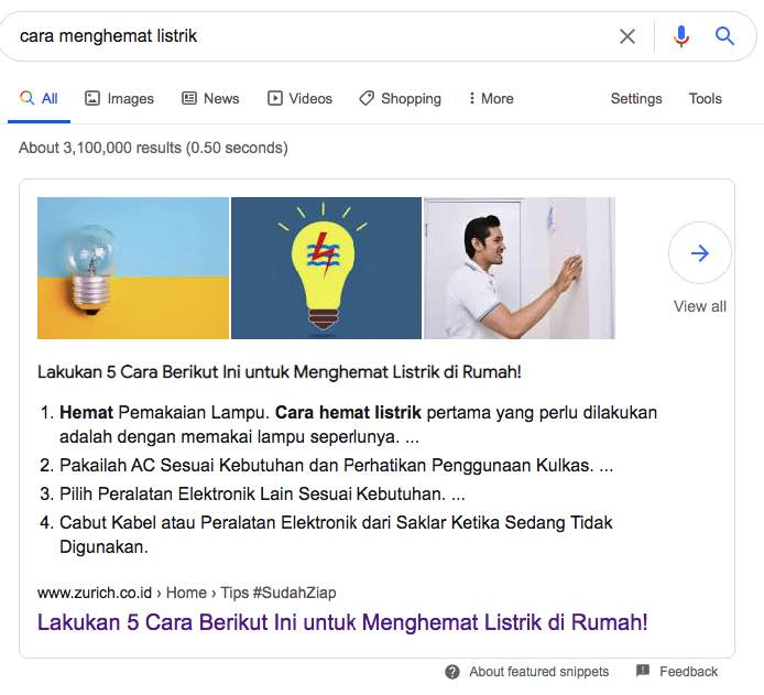 feature snippet contoh