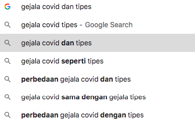 gejala covid dan tipes