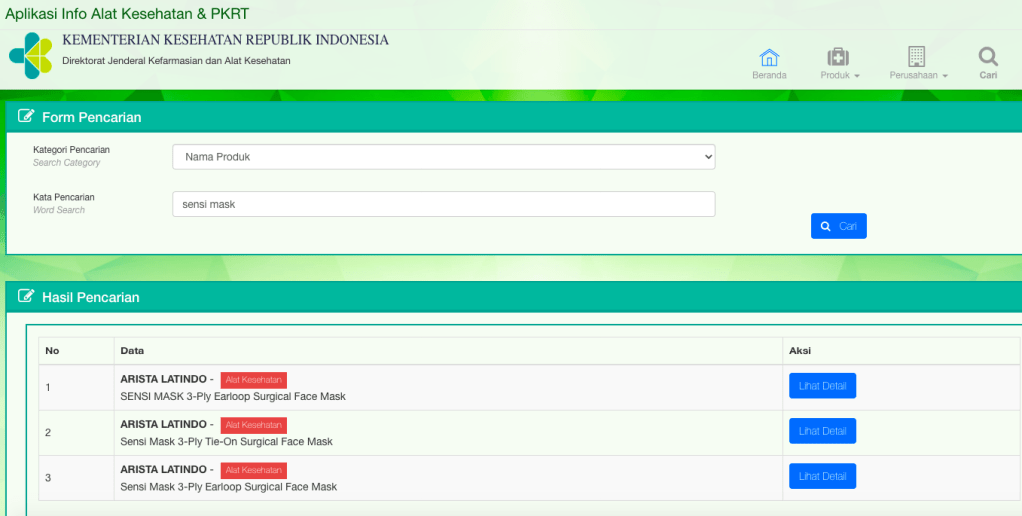 cek izin Kemenkes masker
