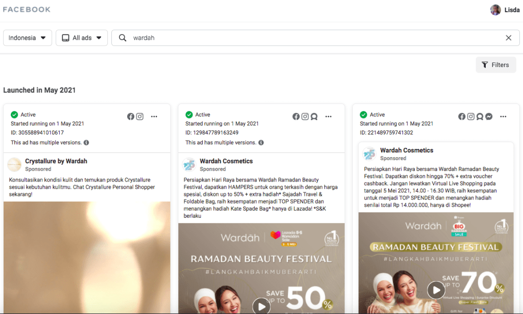 facebook ads library keyword