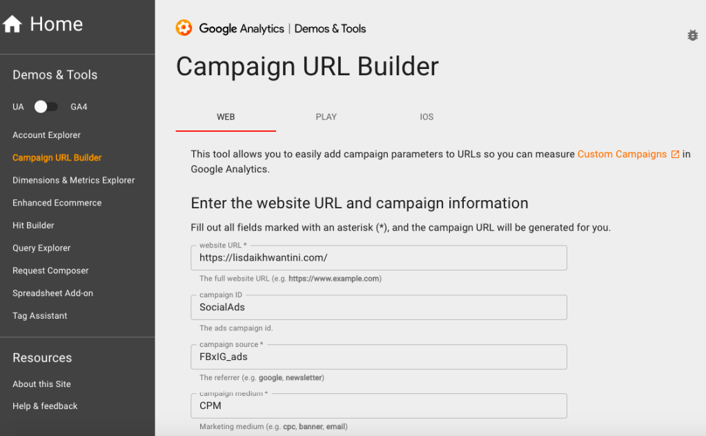 Google campaign URL Builder