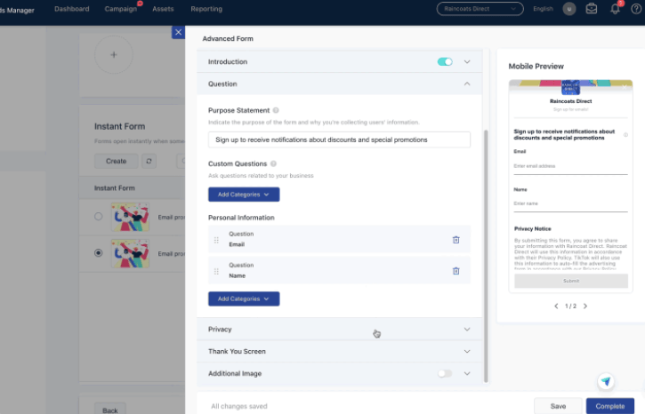 Lead form tiktok ads